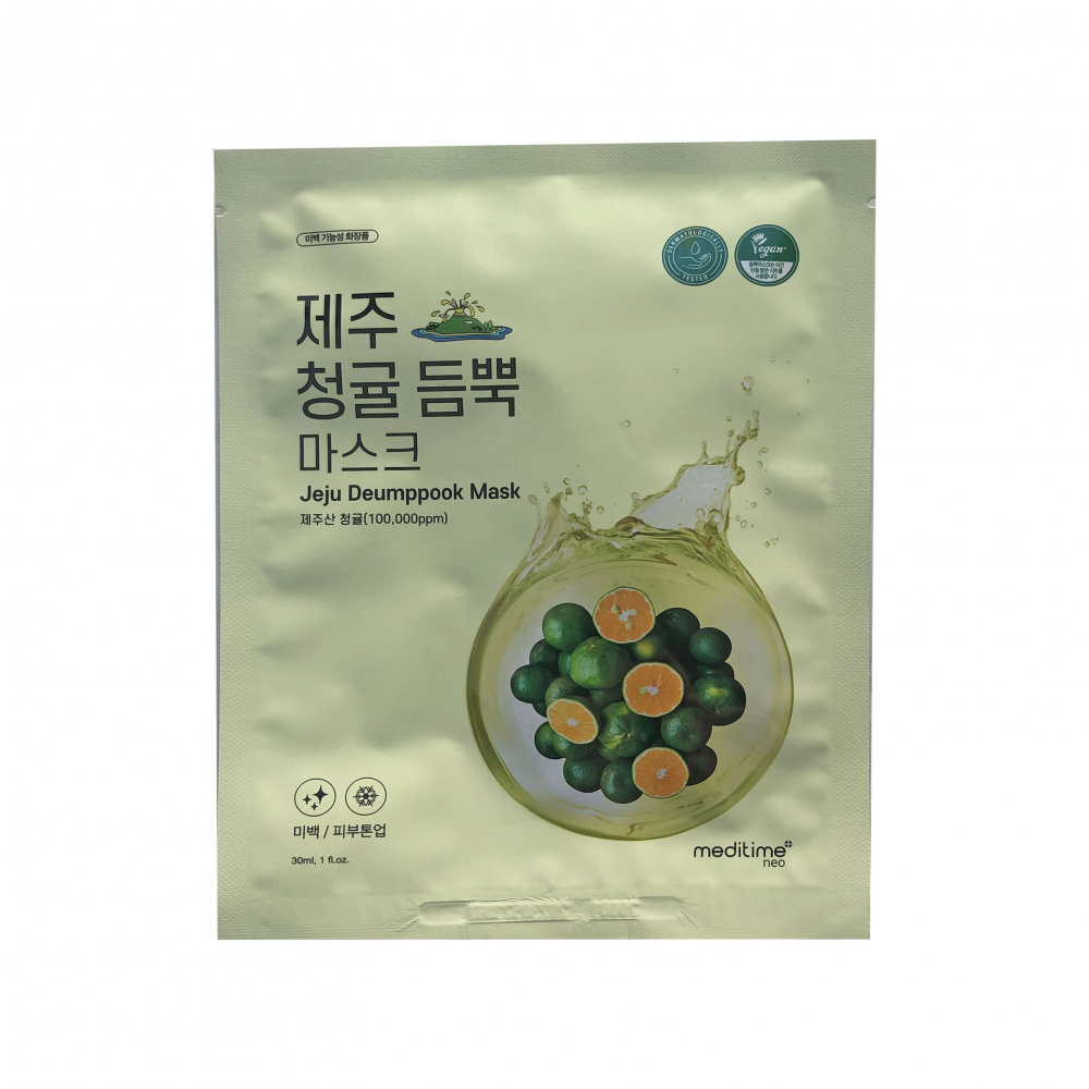 Веганская тканевая маска с зеленым мандарином Meditime Jeju Green Tangerine Deumppook Mask