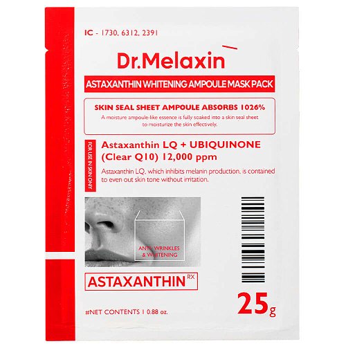 Осветляющая тканевая маска с астаксантином Dr.Melaxin Astaxanthin Whitening Ampoule Mask Pack