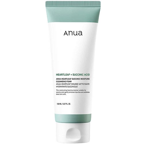 Гель-пенка для умывания с янтарной кислотой Anua Heartleaf Succinic Moisture Cleansing Foam