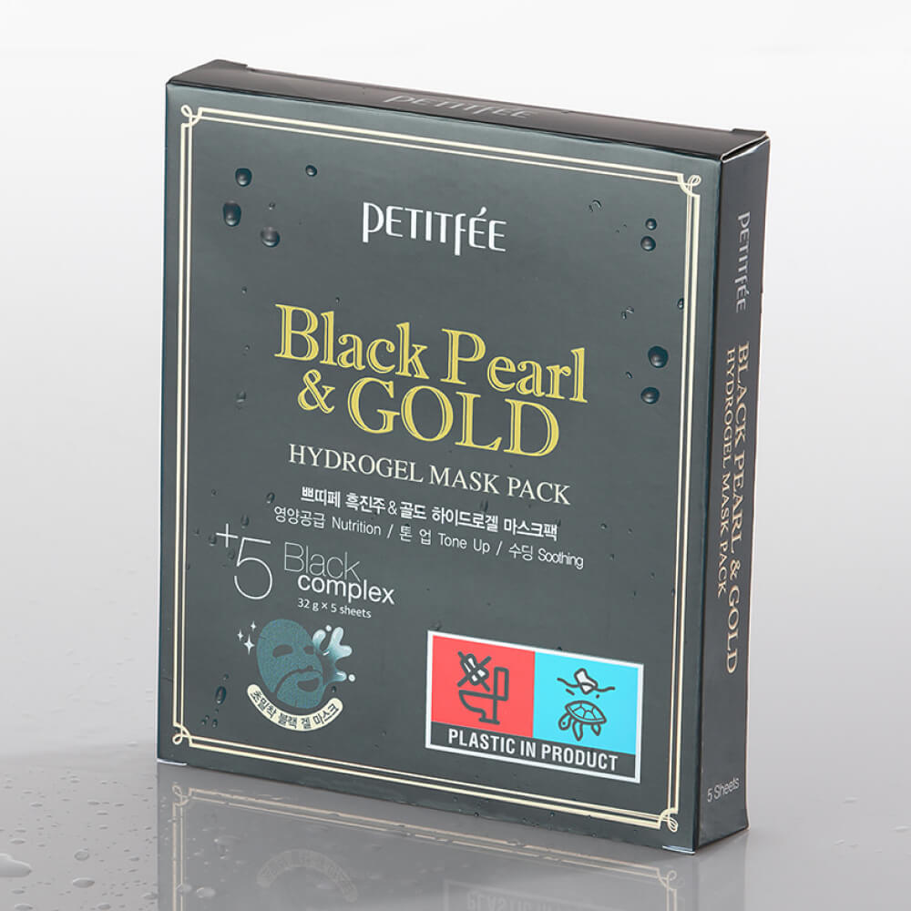 КОРОБКА Гидрогелевая маска с чёрным жемчугом Petitfee Black Pearl & Gold Hydrogel Mask Pack