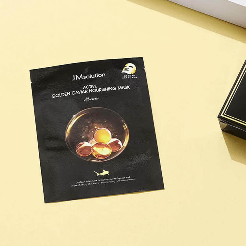 Ультратонкая тканевая маска с золотом и икрой JMsolution Active Golden Caviar Nourishing Mask Prime