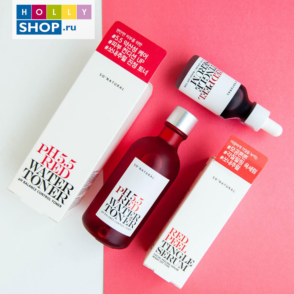 Слабокислотный успокаивающий тонер So Natural 5.5 Red Water Toner 130 мл