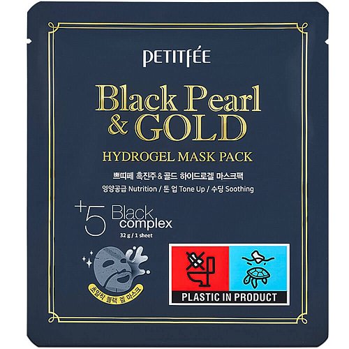 Гидрогелевая маска для лица с черным жемчугом Petitfee Black Pearl & Gold Hydrogel Mask Pack