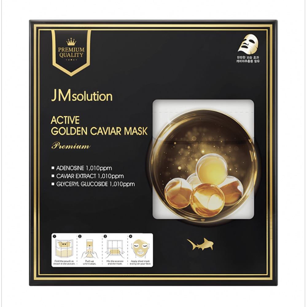 КОРОБКА Тканевая премиум-маска с золотом и икрой JMsolution Active Golden Caviar Mask Premium
