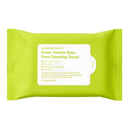 Очищающие салфетки для лица Sungboon Editor Green Tomato Deep Pore Cleansing Tissue