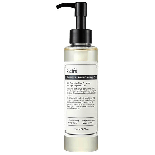 Увлажняющее гидрофильное масло Dear, Klairs Gentle Black Fresh Cleansing Oil