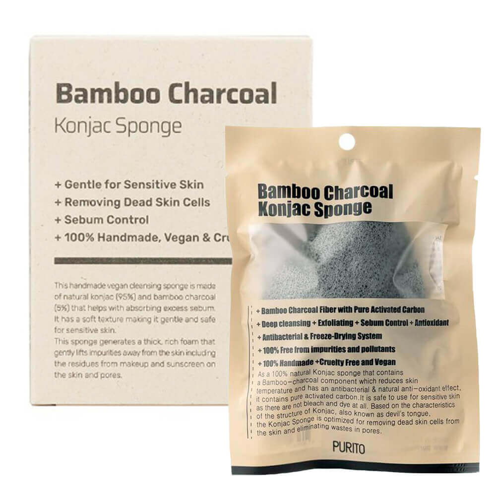 Спонж-конняку с древесным углём Purito Bamboo Charcoal Konjac Sponge