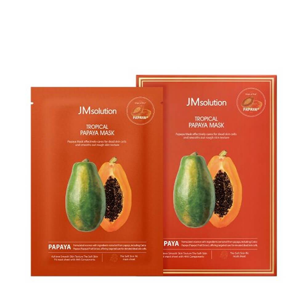 КОРОБКА Выравнивающая тканевая маска с папайей JMsolution Tropical Papaya Mask