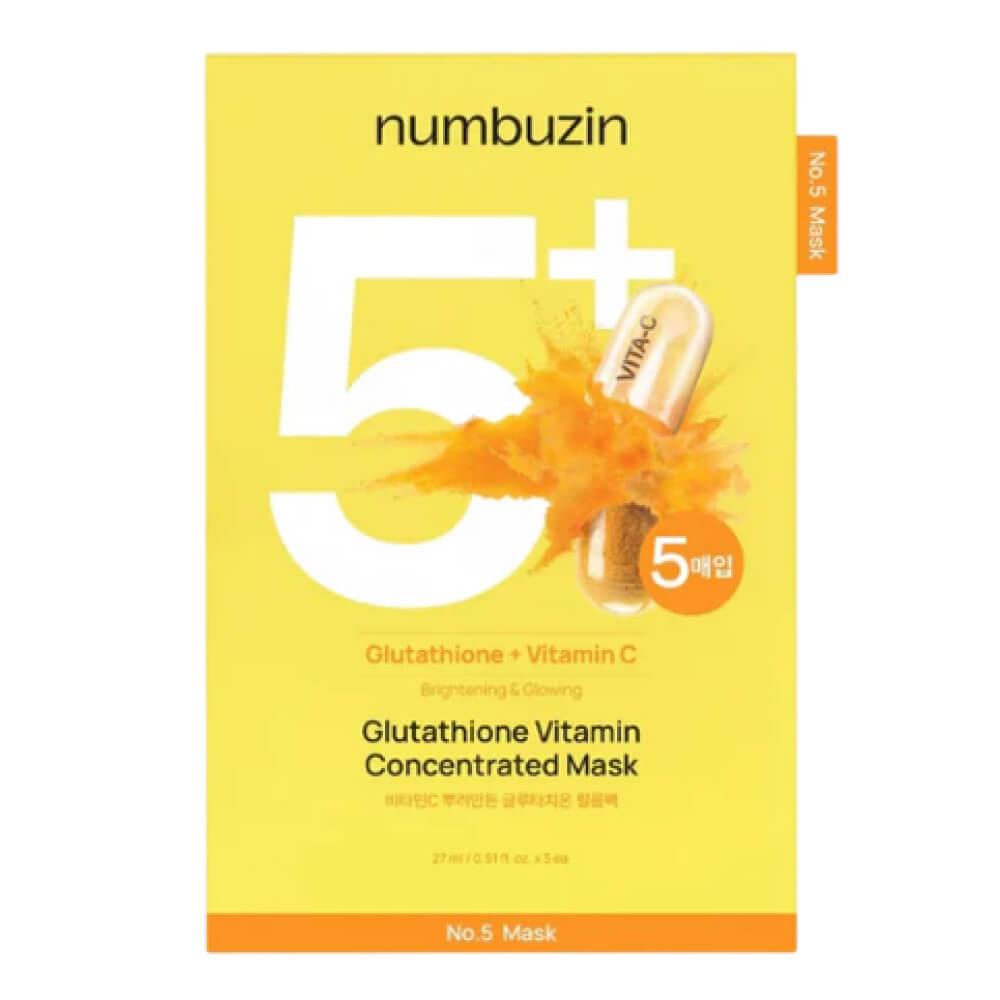 КОРОБКА Осветляющая тканевая маска numbuzin No.5 Glutathione Vitamin Concentrated Mask
