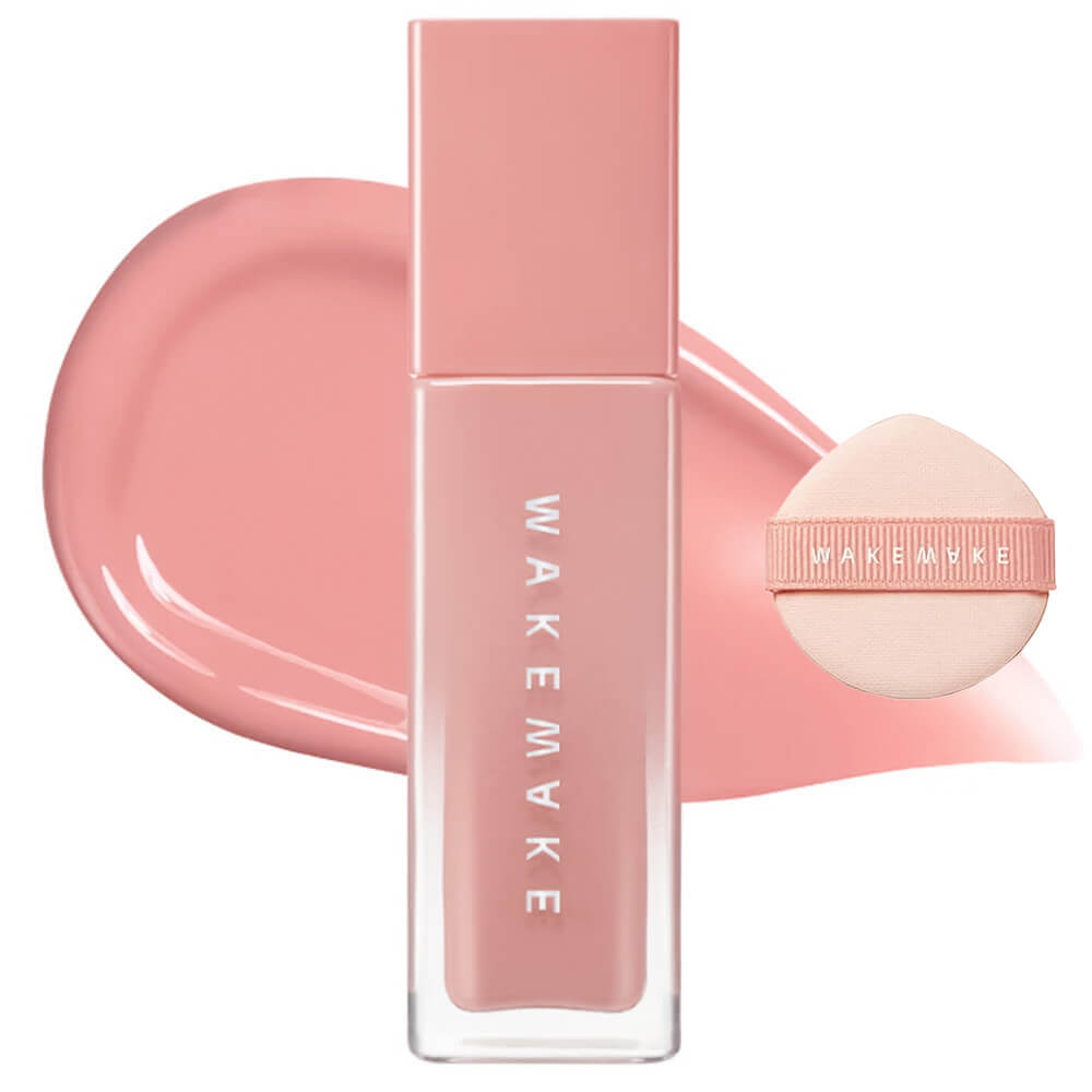 Жидкие румяна со спонжем WAKEMAKE Sheer Glow Liquid Blusher + Finger Puff Set 03 Joy Pink