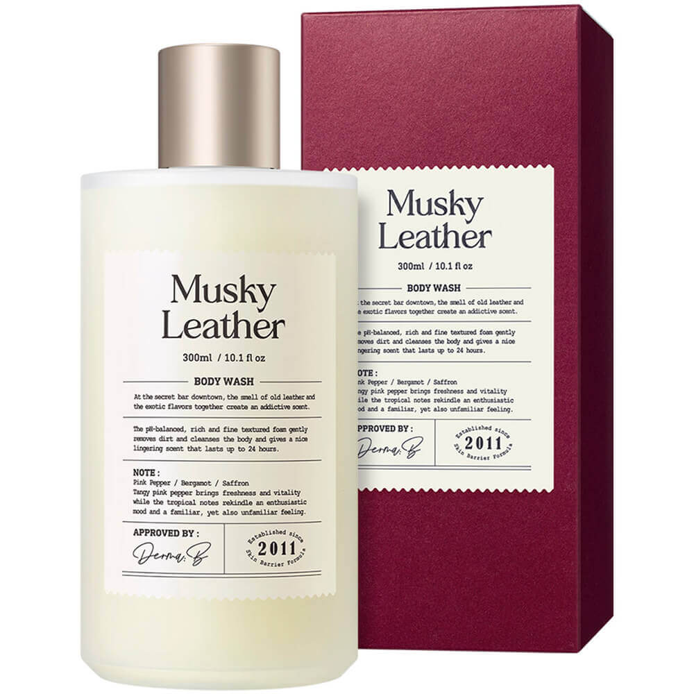 Ламеллярный гель для душа с пряным тропическим ароматом Derma:B Narrative Body Wash Musky Leather