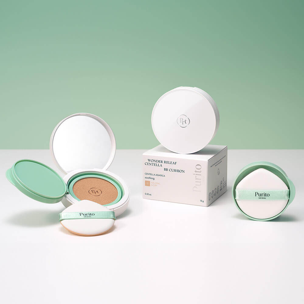 Стойкий полуматовый кушон с центеллой Purito Seoul Wonder Releaf Centella BB Cushion SPF30 PA+++
