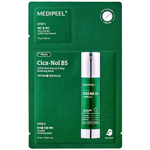 Двухфазная маска со спикулами и центеллой MEDIPEEL Phyto Cica-Nol B5 3000 Shot Serum 2 Step Mask