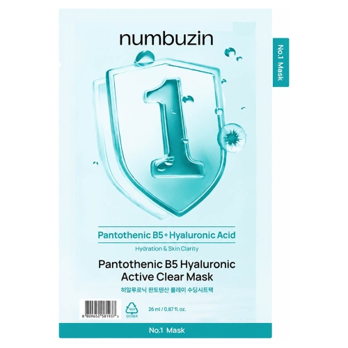 Тканевая маска против воспалений numbuzin No.1 Pantothenic B5 Hyaluronic Active Clear Mask