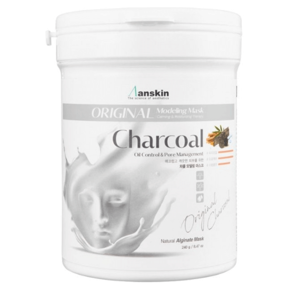 Альгинатная маска с древесным углём Anskin Charcoal Modeling Mask 240 гр + банка для хранения
