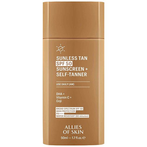 Солнцезащитный крем-автозагар для лица Allies of Skin Sunless Tan SPF50 Sunscreen + Self-Tanner