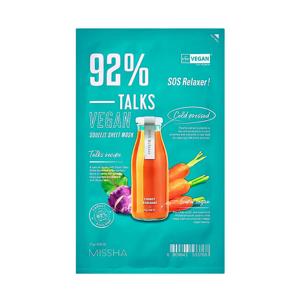 

Веганская тканевая маска с суперфудами для жирной кожи Missha Talks Vegan Squeeze Sheet Mask