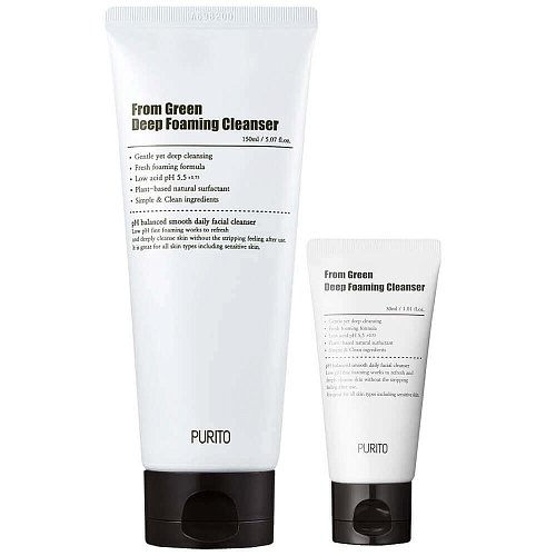 Слабокислотная пенка с центеллой и зеленым чаем Purito From Green Deep Foaming Cleanser