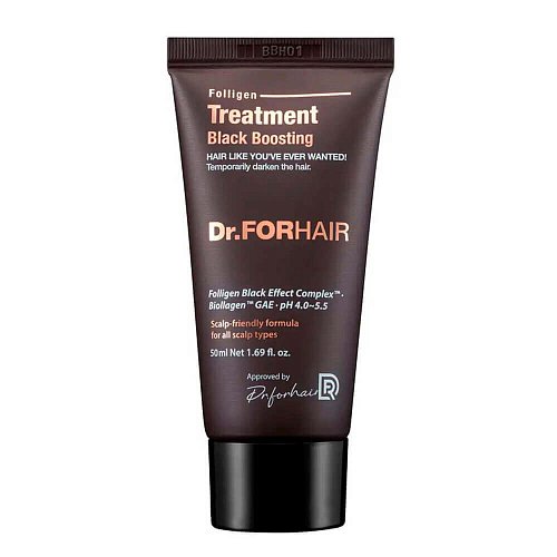 Чёрная укрепляющая маска для волос с тонирующим эффектом Dr.Forhair Folligen Black Treatment