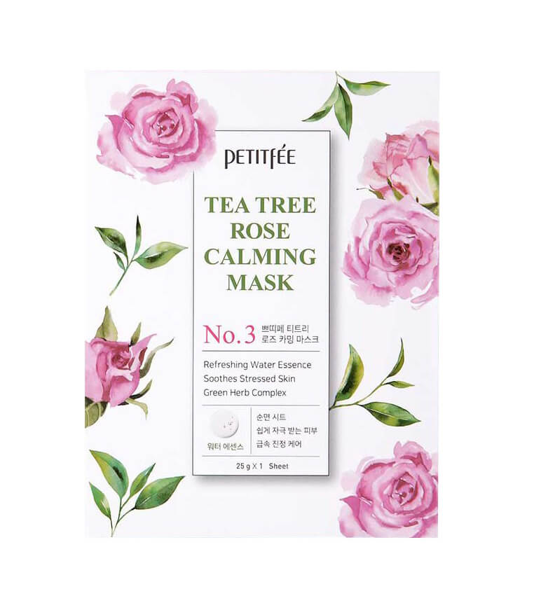 Успокаивающая тканевая маска с чайным деревом и розой Petitfee Tea Tree Rose Calming Mask Pack