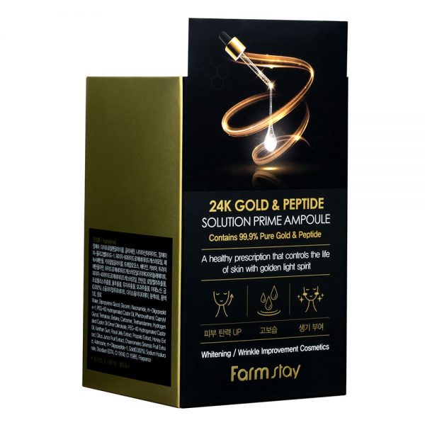 Омолаживающая сыворотка с пептидами и золотом FarmStay 24K Gold & Peptide Solution Prime Ampoule