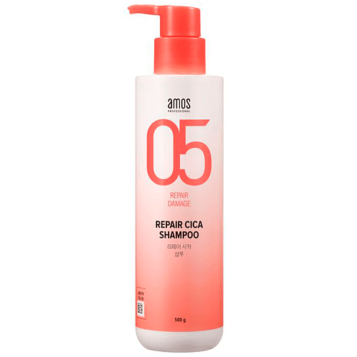 Восстанавливающий шампунь для повреждённых волос Amos Professional Repair Cica Shampoo