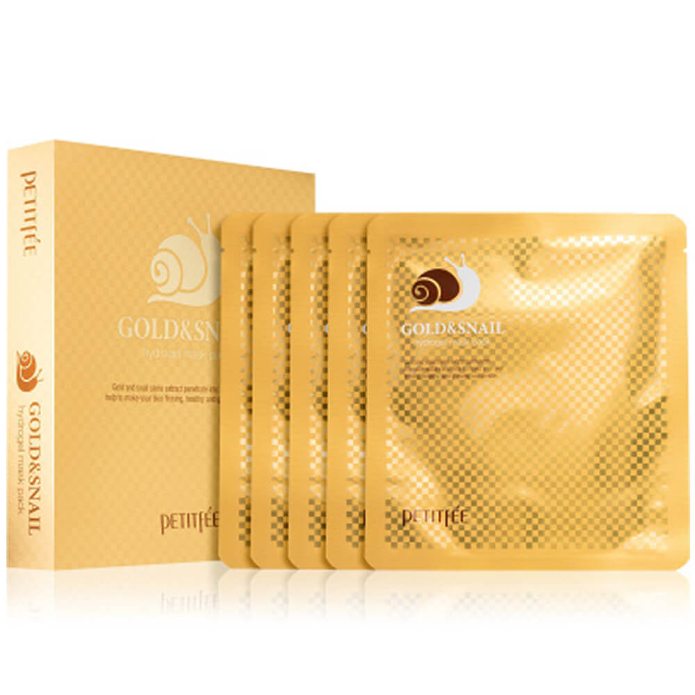 КОРОБКА Гидрогелевая маска для лица с муцином улитки Petitfee Gold & Snail Hydrogel Mask Pack